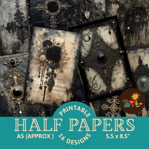 Goth Paper Collage Printable Junk Journal Half Papers for Book Making, Crafting, Cards and Scrapbooking Digital Kit