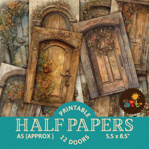 Rustic Farmhouse Door Entry, Printable Junk Journal Half Papers