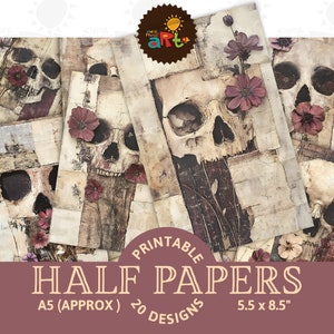 Schädel-Shabby-Chic Blumen überlagert rosa Halloween druckbare Collage Junk Journal Hälfte Papiere Sammelalbum Digital Paper Kit Karten-Buch-Hintergrund
