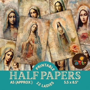 Papeles imprimibles vintage de Nuestra Señora de Guadalupe, recurso para álbumes de recortes