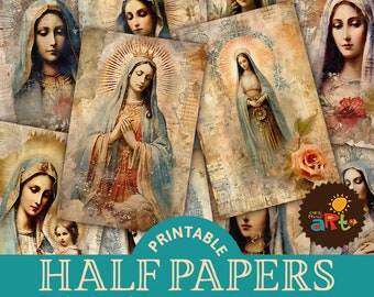 Our Lady of Guadalupe Vintage Printable Junk Journal Half Papers, Scrapbook Resource