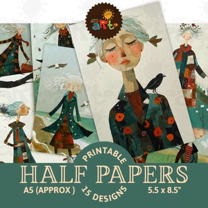 Rustykalna dama z ptakami, przyjaciele, dziennik śmieci, do wydrukowania, półpapierowy album, cyfrowa karta, rzemiosło, strona książki, biżuteria, decoupage, efemeryda