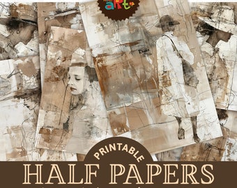May include: Printable digital paper pack with 18 designs featuring abstract art in shades of brown, beige, and white. The papers are A5 size (approximately 5.5 x 8.5 inches).