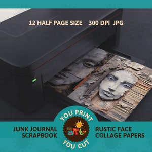12 Rustic Face Portrait Collage Printable Junk Journal Half Papers - Etsy