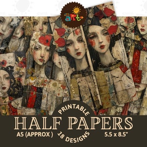 Paires de portraits collés filles journal indésirable imprimable demi-papier scrapbooking kit numérique livre tissu fond découpage artisanat collage
