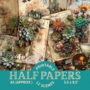 Papeles imprimibles para diario basura con suculentas, material para álbumes de recortes, arte de jardín