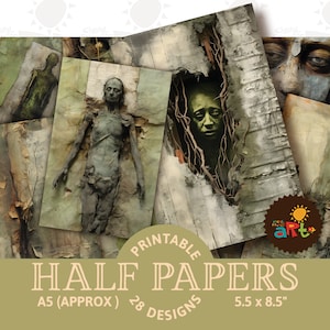 Zombie Scraps und Hintergrundcollage zum Ausdrucken, Junk Journal Halbe Papiere, für Scrapbooking, digitales Papier Kit, für Scrapbooking, Buchseite, zum ausdrucken