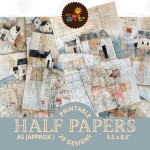 Casa de mídia mista Paisagem pálida Retrato Junk Journal Meia página Imprimível Scrapbook Ephemera Kit digital Fundo Artesanato Cartão Decoupage