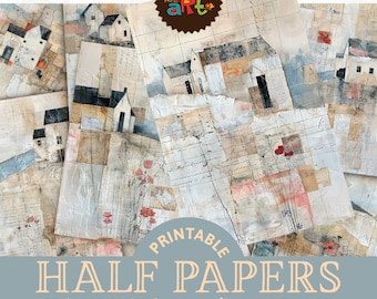 May include: Printable digital paper pack with 20 designs featuring watercolor illustrations of houses and flowers. The papers are approximately A5 size (5.5 x 8.5 inches).