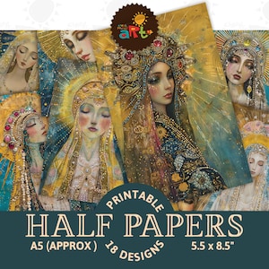 Bejeweled Mythology Sun Goddess Collage Junk Journal Metà Carta Stampabile Sfondo Scrapbook Craft Card Decoupage Libro Pagina Uso Commerciale