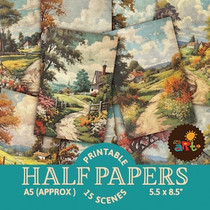 Schilderen op nummerstijl Landelijk landweg Afdrukbaar half papier voor junkjournaal