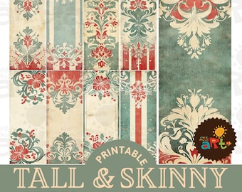 Puede incluir: Paquete de papel digital imprimible con temática navideña con 18 páginas altas y delgadas. Las páginas presentan un diseño de estilo vintage con patrones florales rojos y verdes. Cada página mide 10,8 cm por 27,9 cm.