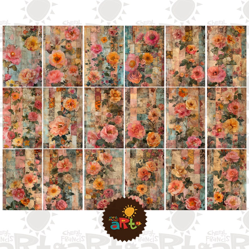 Vintage Paper Floral Collage Printable Junk Journal Half Papers ...