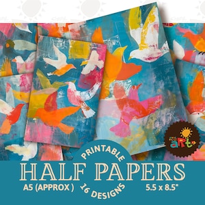 Bunte Vögel im Flug Printable Junk Journal Halbe Papiere, Scrapbook Ressource, Digital Kit, Karten, Handwerk, Buch, Decoupage, Dekor