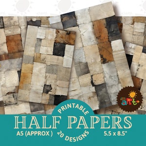 Collage de recortes en tonos tierra, papel imprimible para diario basura, recurso para álbumes de recortes, kit de papel digital