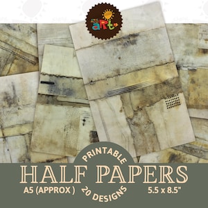 Grungy Hell-Getonte Textilcollage druckbares Junk Journal halbe Seite Sammelalbum Digitales Papier Kit Karte Buch Hintergrund Decoupage Display Art