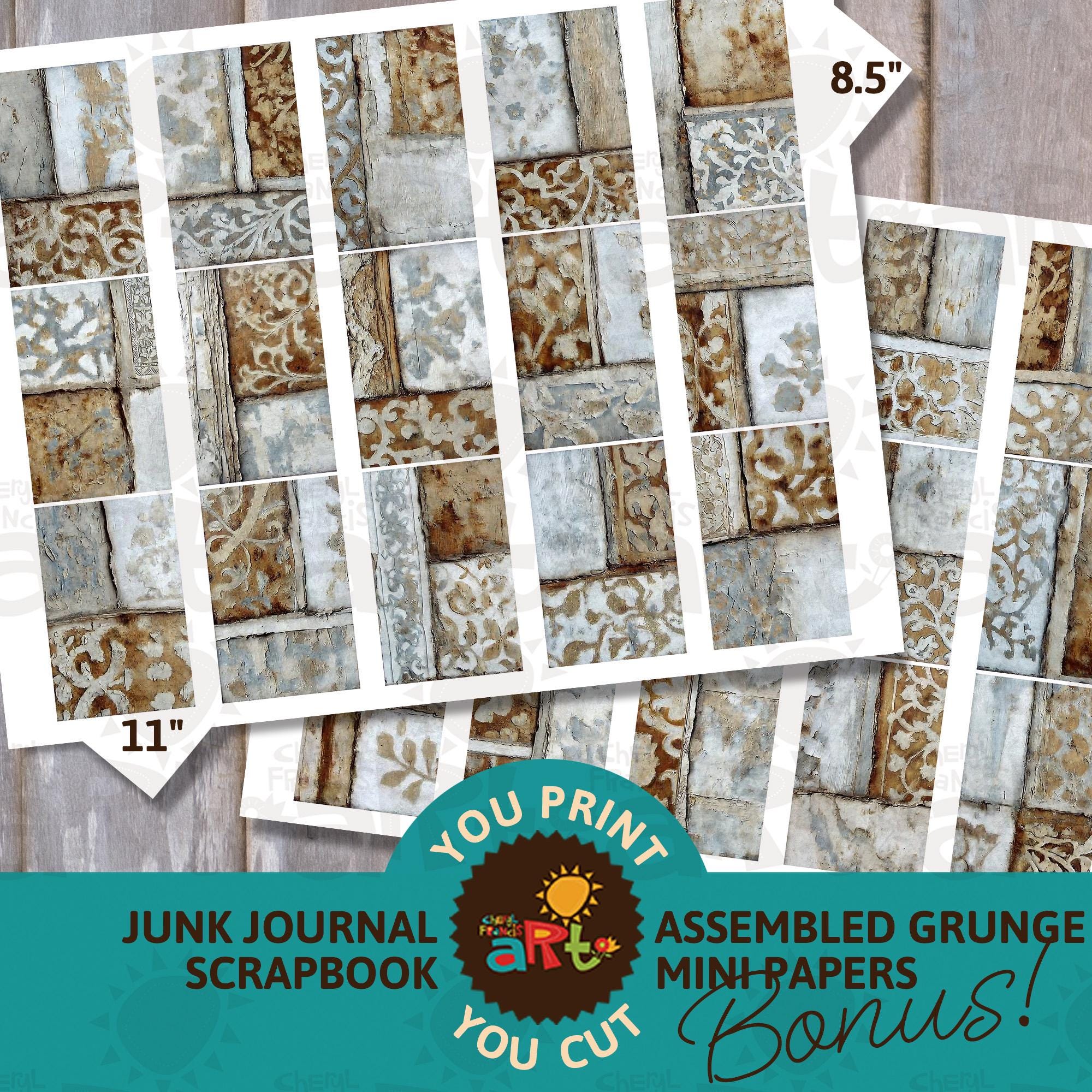Assembled Decorative Grunge Collage Printable Junk Journal Half Paper ...
