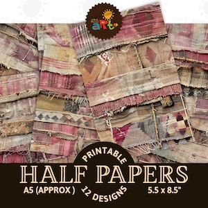 Tessuto Grungy Rosa e Beige Mixed Media Stampabile Junk Journal Mezza Pagina Decorativo Scrapbook Card Book Pagina Decoupage Kit Digitale