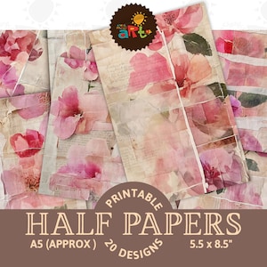 Collage de fleurs B sur un journal numérique éphémères, demi-papier, fond imprimable Scrapbooking, création de cartes, page de livre de découpage, usages variés