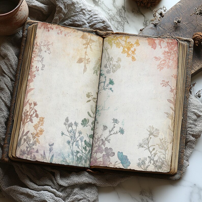 Color Background Journal Wildflower Border in Colors of a Rainbow Printable Junk Journal Half ...