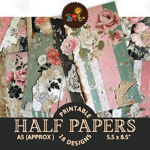 Shabby Chic Floral com Papel de Parede Preto Rasgado Imprimível Junk Journal Meio Fundo de Papel Scrapbook Artesanato Cartão Decoupage Livro Comercial