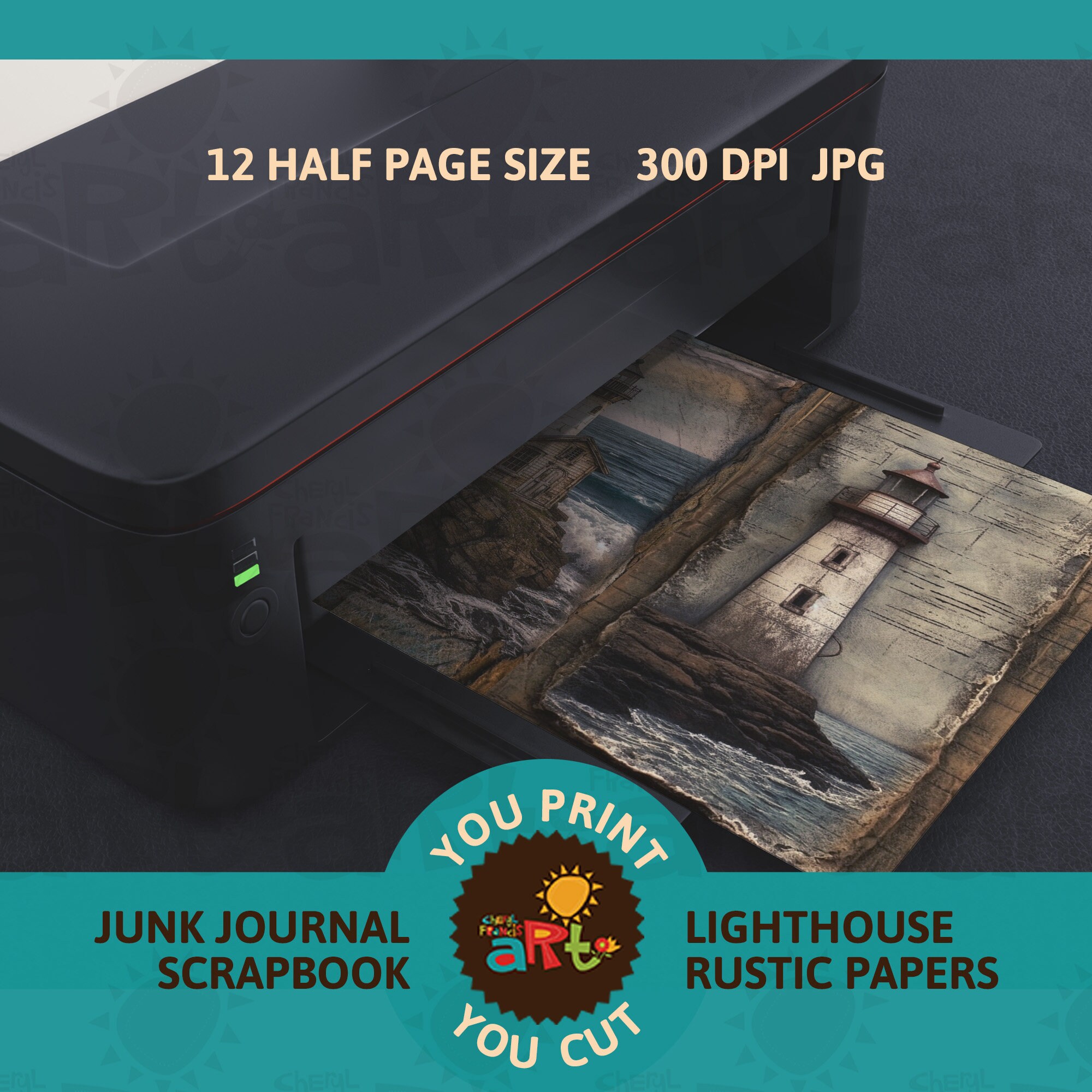 12 Mixed Media Lighthouse Paper Collage Printable Junk Journal Half ...