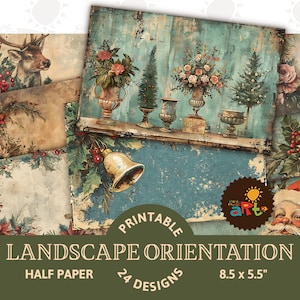 Papel digital imprimible con escenas y bordes navideños, estilo shabby chic, para diario basura, kit digital, libro, tarjeta, manualidad, álbum de recortes, decoupage