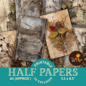 16 Assemblage rustique, deuxième partie, collage de papier journal indésirable imprimable, demi-papiers : plus de feuilles, album de coupures, kit de papier numérique pour cartes