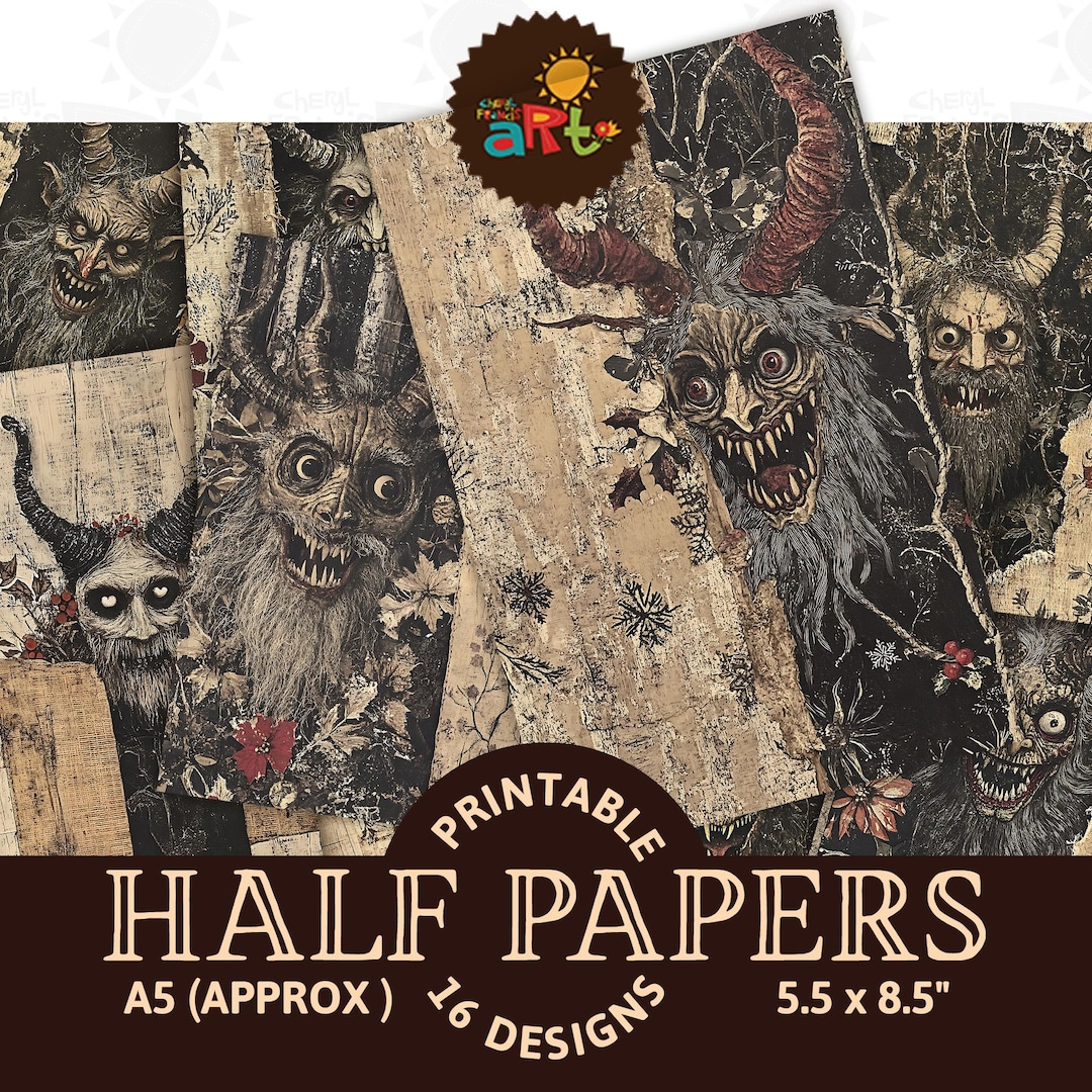 Grotesque Print Grotesque Floral Krampus Christmas Paper Collage Printable Junk Journal ...
