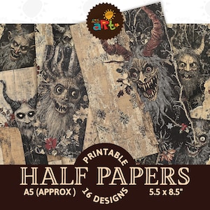 Collage de papel navideño con Krampus y flores grotescas, imprimible, para diarios basura, suministros para álbumes de recortes, manualidades, tarjetas, decoupage y páginas de libros