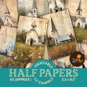 Little Chapel Paper Collage Stampabile Junk Journal Metà Fogli