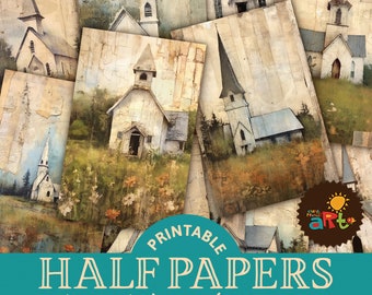 Little Chapel Paper Collage Printable Junk Journal Half Papers