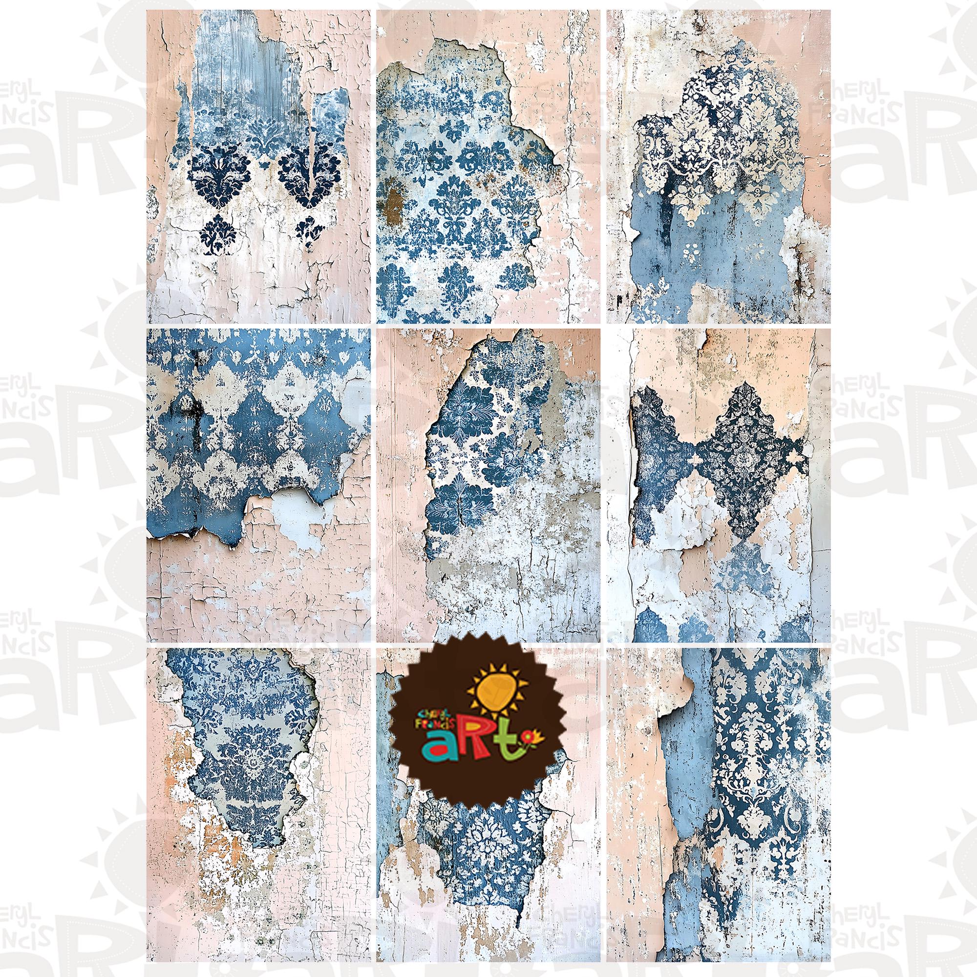 Crumbling Pattern Aged Crumbling Blue Pattern ATC Printable Artist Trading Cards Junk ...