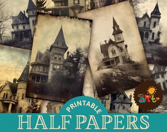 Spooky Manor: Early Photography Style Printable Junk Journal Half Papers, Scrapbook image, Grimoire decoration