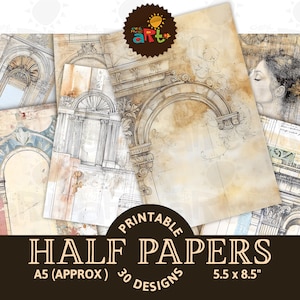 Architecture aquarelle fragmentaire Journal indésirable imprimable demi-papier éphémères Scrapbooking Kit numérique Page de livre fond artisanat de découpage