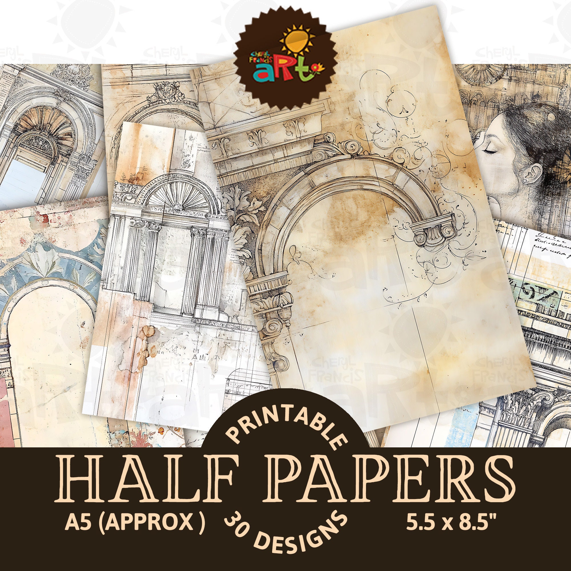 Sketchy Watercolor Architecture Printable Junk Journal Half