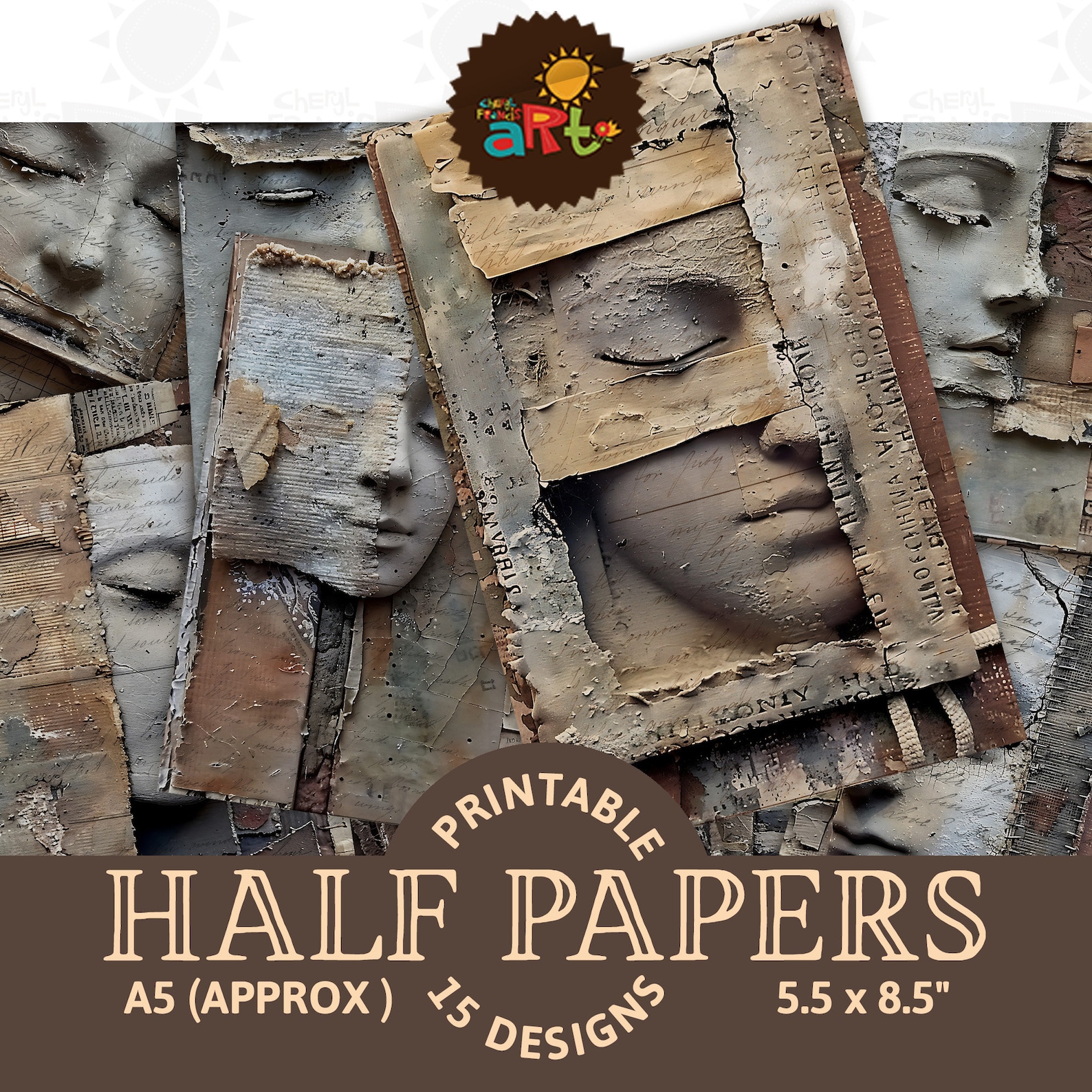 Fractured Assembled Pieces of Faces Junk Journal Printable Half Paper ...