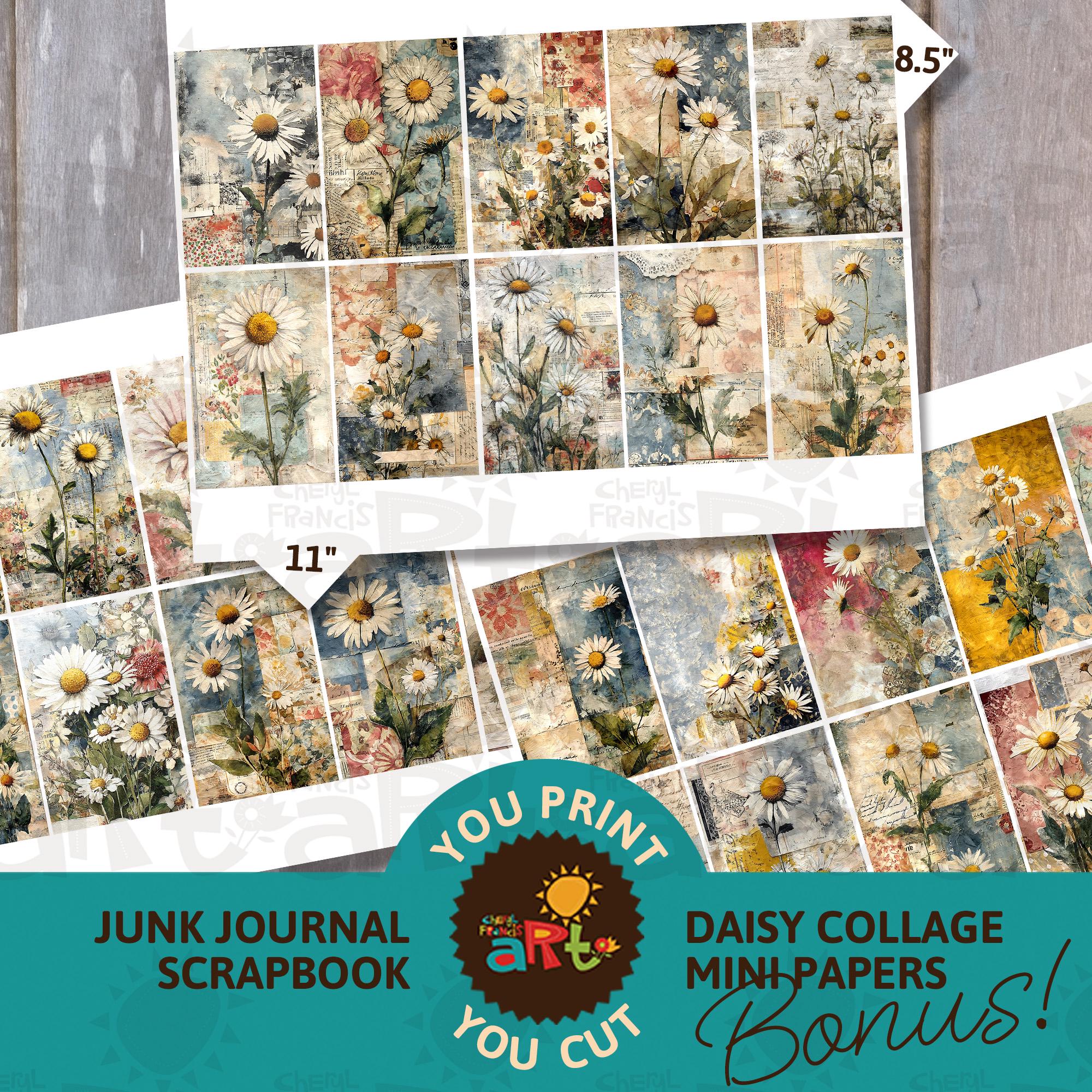 Daisy With Paper Collage Printable Junk Journal Half Paper Ephemera ...