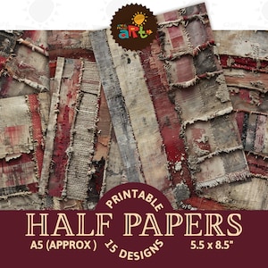 Grungy Fiber con Red Rustic Printable Junk Journal Half Paper Decorative Scrapbook Digital Book Page Background Decoupage Craft Art