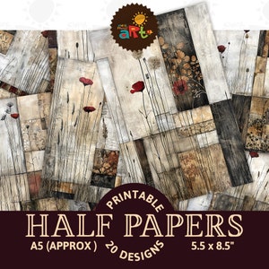 May include: Printable digital paper pack with 20 designs featuring abstract art with red poppies and brown, beige, and black colors. The papers are A5 size (approximately 5.5 x 8.5 inches).