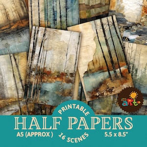 Sur les rives d'une rivière à collage imprimable journal indésirable, demi-papiers pour la fabrication de livres, l'artisanat, la création de cartes et le kit numérique de scrapbooking