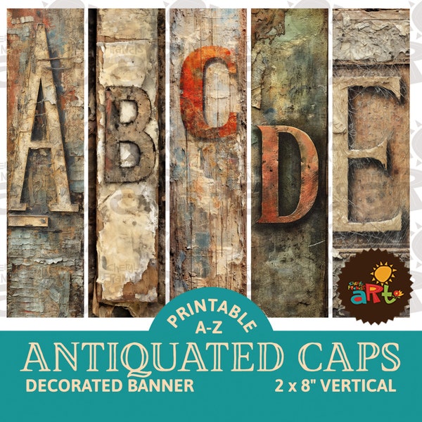 All Caps Antique Signage Page Decoration, Style D, Junk Journal Printable Papers, Tags, , Fussy Cut Banners Scrapbook Supply