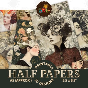 Papel de parede inspirado decorativo floral cabelo retrato imprimível lixo diário meio papel fundo scrapbook artesanato mídia mista cartão decoupage