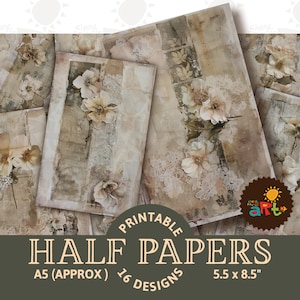 Beige Blumen und Ephemera Scrap Collage zum Ausdrucken Junk Journal Papiere, Sammelalbum, Digital Kit, Karten, Basteln, Buch, Schäbiger Hintergrund