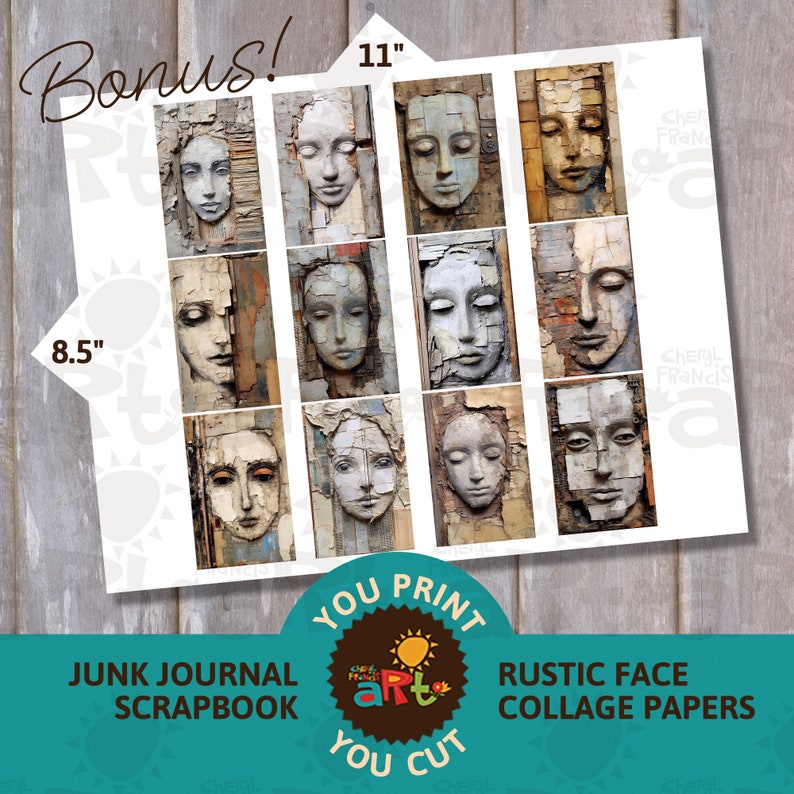 12 Rustic Face Portrait Collage Printable Junk Journal Half Papers - Etsy