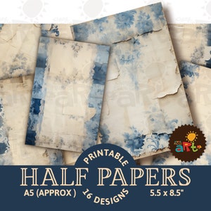Battered Blues Scrap Collage Printable Junk Journal Hälfte Papier, Scrapbook Ressource, Digital Kit, Karte, Handwerk, Buch Seite, Hintergrund