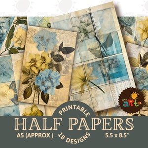 Vintage Ephemera Floral Art Print Style Printable Junk Journal Half Paper, Scrapbook Resource, Digital Paper Kit, Card, Craft, Book Collage