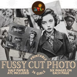 Vintage City Girl Portrait noir et blanc photographie imprimable Junk Journal feuille de photos Scrapbook carte de découpage numérique livre coupe difficile