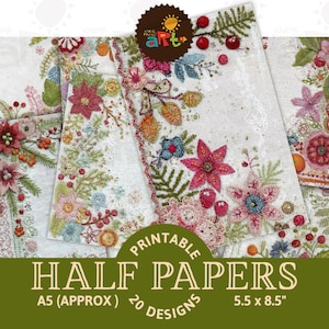 Kerst Feestelijk Naaien Afdrukbare Collage Junk Journal Halve pagina Scrapbook Digitale Papier Kit Kaart Boek Achtergrond Decoupage Kunst weergeven