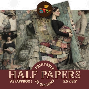 Retrato de maternidade Colagem Imprimível Página de diário de lixo Centro vazio Metade de papel Scrapbook digital Artesanato Mídia mista Cartão Decoupage Tag